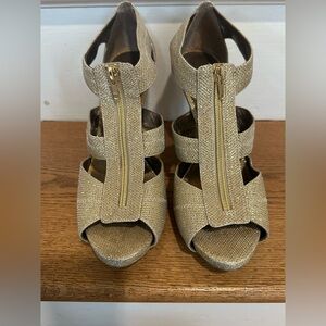 Gold Women’s Baddie Zip-Front Strappy 3 in Heels Moda made in Spain